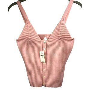 Aerie Women's Crop Top Sweater Size Large Knit Sleeveless Solid‎ Peach Button